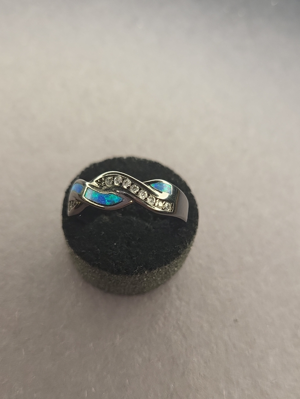 Silver Infinity Opal & Cubic Zirconia Twist Ring - Blue Opal